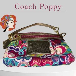 Coach Poppy Multicolored Wristlet/clutch/small handbad with Gold Leather Accents